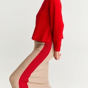 Mango Strippo Ribbed Midi Skirt